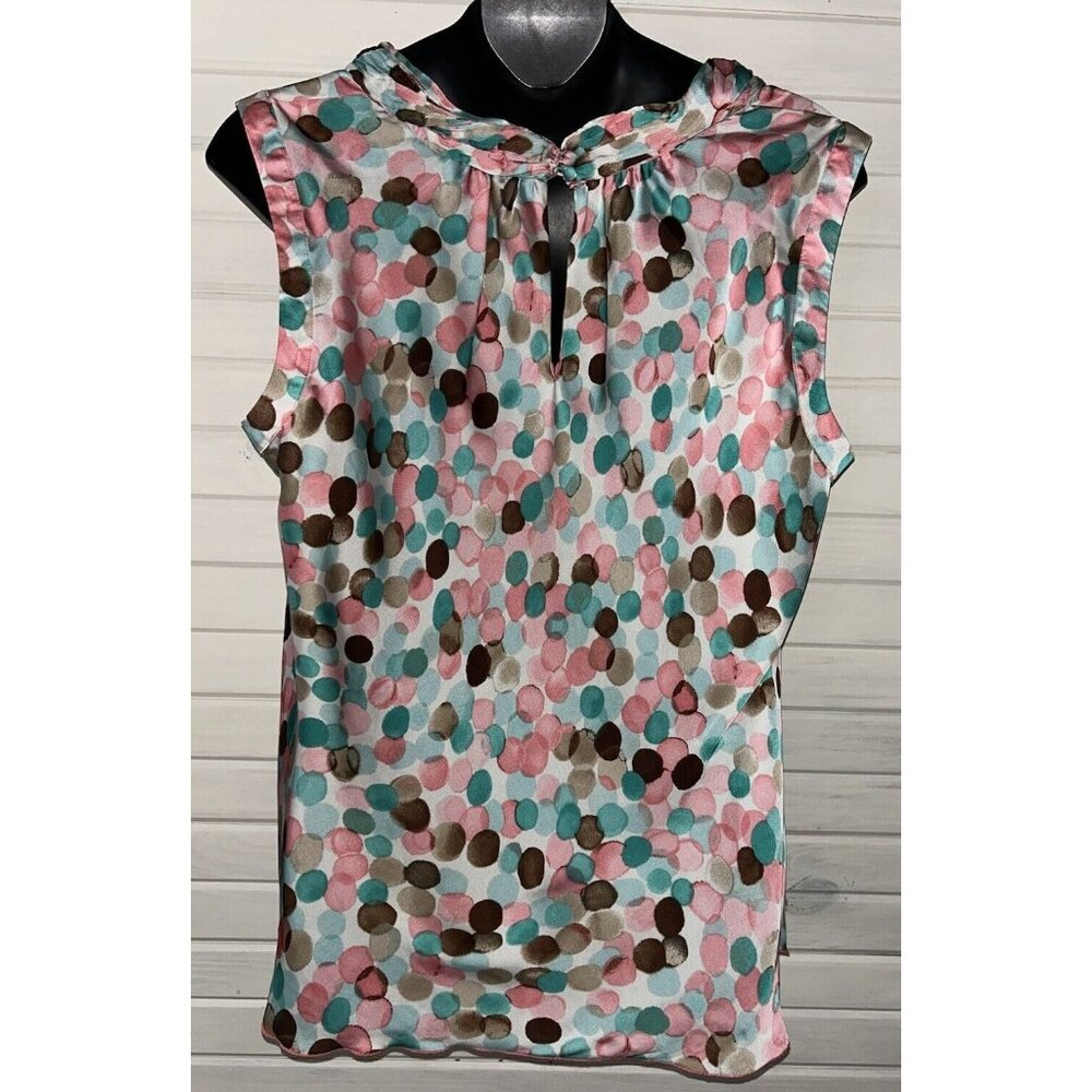 Zac & Rachel Sz PLUS 3X Pink Taupe Dappled Dots Sleeveless Blouse Tunic EUC - Picture 5 of 9